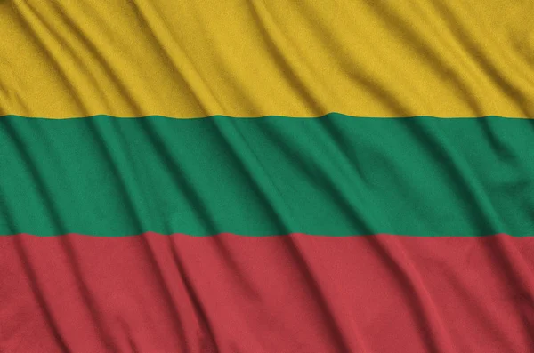 Bandeira Lituânia Representada Tecido Tecido Esportivo Com Muitas Dobras Esporte — Fotografia de Stock