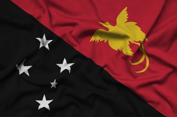 Bandera Papúa Nueva Guinea Representa Tejido Tela Deportiva Con Muchos —  Fotos de Stock