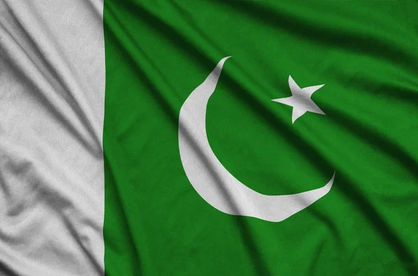 Drapeau Pakistan Est Représenté Sur Tissu Tissu Sport Avec Nombreux — Photo