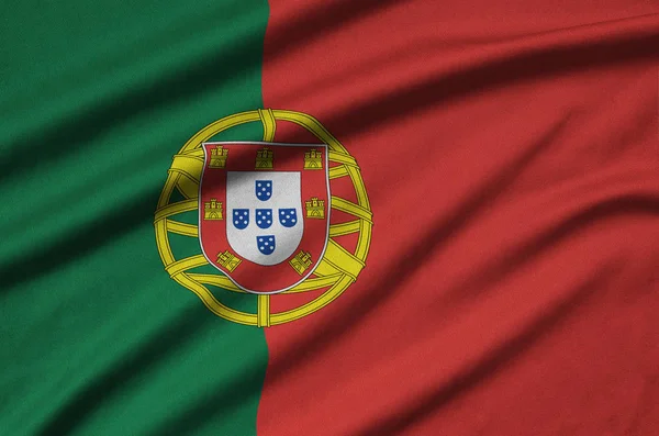 Portugal Flaggan Finns Avbildad Sport Tyg Med Många Veck Sport — Stockfoto