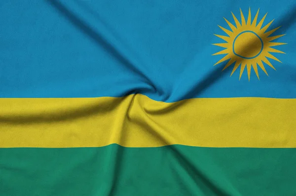 Rwanda Flaggan Finns Avbildad Sport Tyg Med Många Veck Sport — Stockfoto