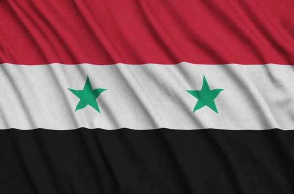 Bandera Siria Representa Tejido Tela Deportiva Con Muchos Pliegues Equipo — Foto de Stock