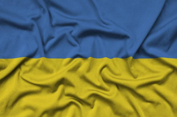 Die Ukrainische Flagge Ist Auf Einem Sportstoff Mit Vielen Falten — Stockfoto