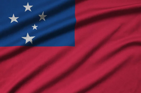 Σημαία Των Σαμόα Απεικονίζεται Ένα Σπορ Ύφασμα Πολλές Πτυχώσεις Ομάδα — Φωτογραφία Αρχείου
