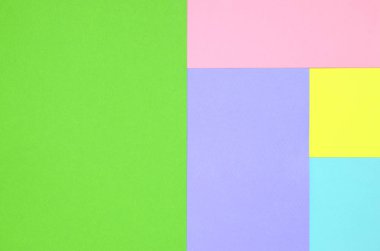 Doku arka planını moda pastel renkler. Pembe, mor, sarı, yeşil ve mavi geometrik desen kağıtları. en az soyut.