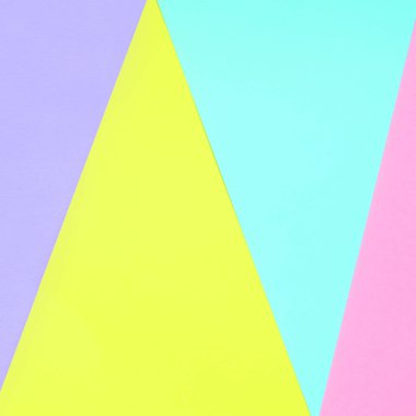 Doku arka planını moda pastel renkler. Pembe, mor, sarı ve mavi geometrik desen kağıtları. en az soyut.