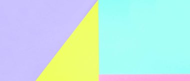 Doku arka planını moda pastel renkler. Pembe, mor, sarı ve mavi geometrik desen kağıtları. en az soyut.