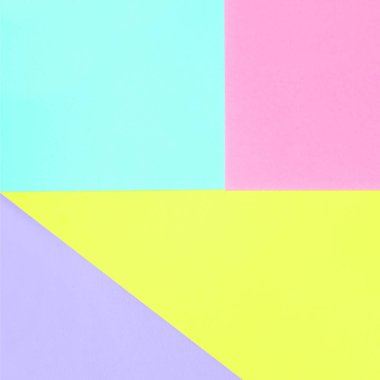 Doku arka planını moda pastel renkler. Pembe, mor, sarı ve mavi geometrik desen kağıtları. en az soyut.