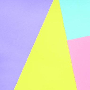 Doku arka planını moda pastel renkler. Pembe, mor, sarı ve mavi geometrik desen kağıtları. en az soyut.