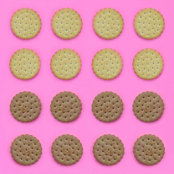 Wzór Brązowy Herbatniki Różowym Tle Modny Minimalne Pojęcie Żywności Deser — Zdjęcie stockowe