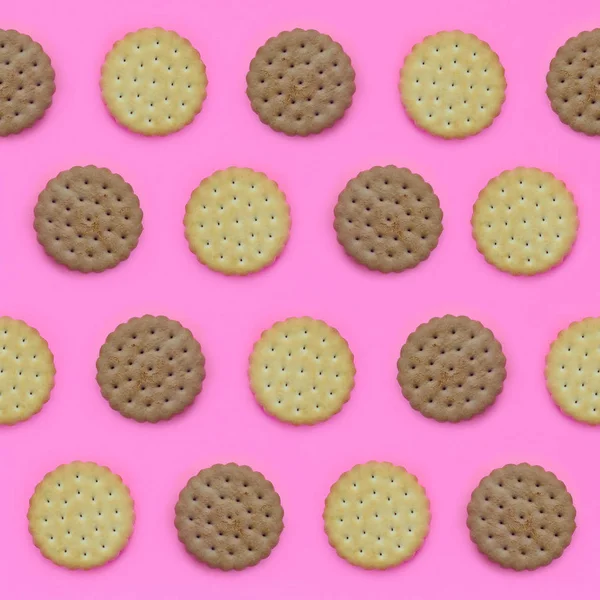 Patrón Galletas Marrones Sobre Fondo Rosa Concepto Minimalista Moda Comida — Foto de Stock