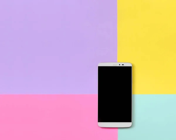 Smartphone Moderno Con Pantalla Negra Sobre Fondo Textura Colores Pastel — Foto de Stock