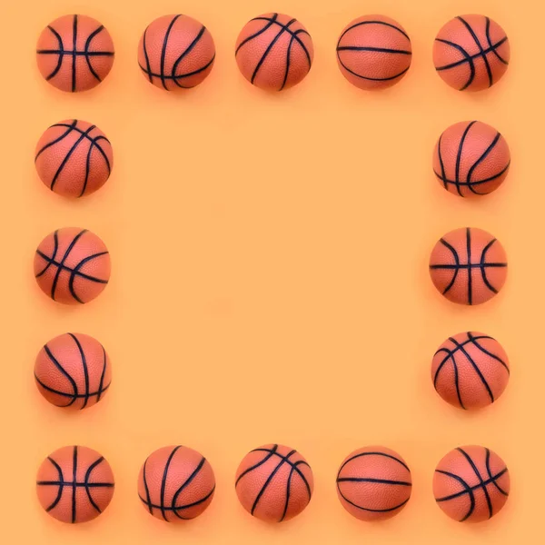 Marco Muchas Pequeñas Bolas Color Naranja Para Juego Baloncesto Deporte — Foto de Stock