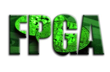 FPGA. Yazıt birkaç bitcoins doları faturalarında gösterilen fotoğrafçılığın bir dokusu vardır.