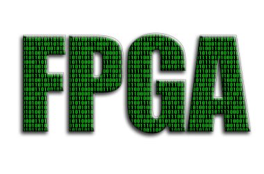 FPGA. The inscription has a texture of the photography, which depicts the green binary code. clipart