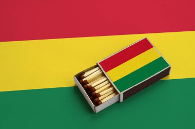 Bolivya bayrak açık bir kibrit kutusu içinde gösterilen hangi dolu maçlar ve büyük bir bayrak üzerinde yatıyor.