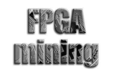 FPGA incelemesi. Yazıt birkaç gümüş bitcoins tasvir fotoğrafçılığın bir dokusu vardır.