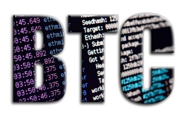 BTC. Yazıt cryptocurrency araştırma yazılım ekran gösteriyor fotoğrafçılığın bir dokusu vardır.