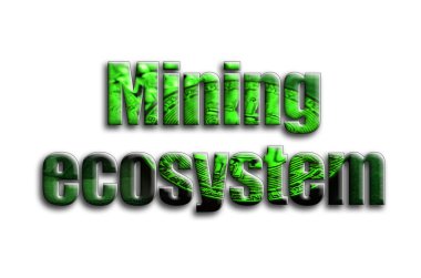 Ekosistem madencilik. Yazıt birkaç bitcoins doları faturalarında gösterilen fotoğrafçılığın bir dokusu vardır.