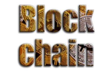 Blok zinciri. Yazıt birkaç bitcoins tasvir fotoğrafçılığın bir dokusu vardır.