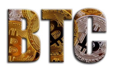 BTC. Yazıt birkaç bitcoins tasvir fotoğrafçılığın bir dokusu vardır.