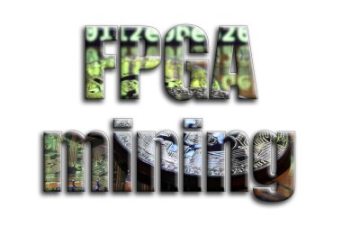 FPGA incelemesi. Bir doku bir grafik hızlandırıcı ekran kartı üzerinde birkaç bitcoins tasvir fotoğrafçılığın yazıt vardır.
