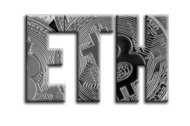 ETH. Yazıt birkaç gümüş bitcoins tasvir fotoğrafçılığın bir dokusu vardır.