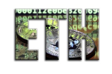 ETH. Bir doku bir grafik hızlandırıcı ekran kartı üzerinde birkaç bitcoins tasvir fotoğrafçılığın yazıt vardır.