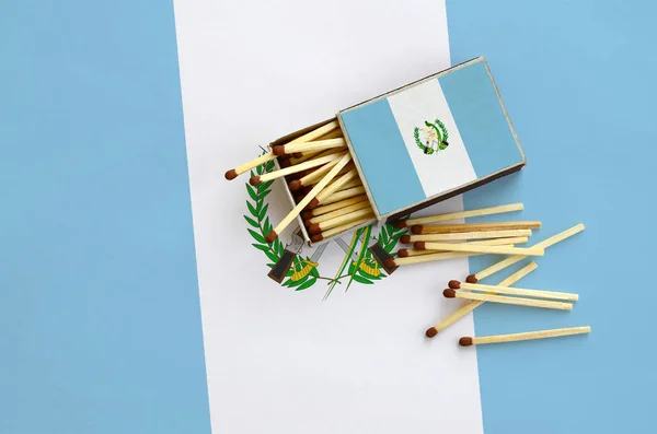 Guatemala Flag Shown Open Matchbox Which Several Matches Fall Lies — Stock Photo