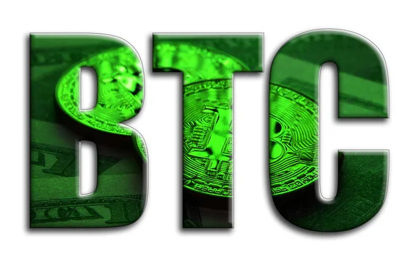 BTC. Yazıt birkaç bitcoins doları faturalarında gösterilen fotoğrafçılığın bir dokusu vardır.