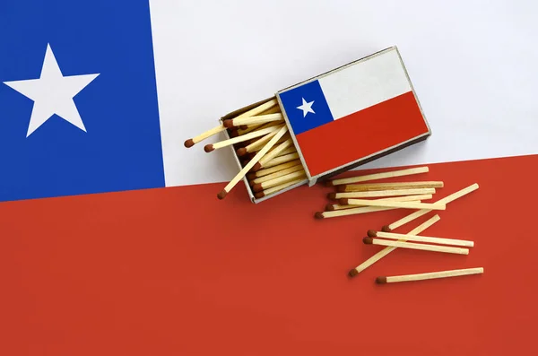 Bandeira Chile Mostrada Uma Caixa Fósforos Aberta Qual Vários Jogos — Fotografia de Stock