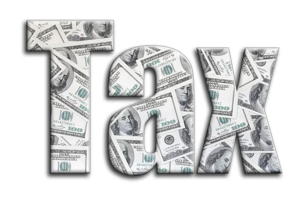 Tax Inscription Has Texture Photography Which Depicts Lot Dollar Bills — Stock Photo, Image