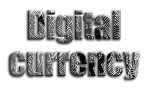 Digital Currency Inscription Has Texture Photography Which Depicts Several Silver — Stock Photo, Image