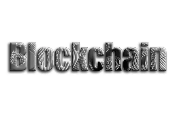 Blockchain Inscription Une Texture Photographie Qui Représente Plusieurs Bitcoins Argent — Photo