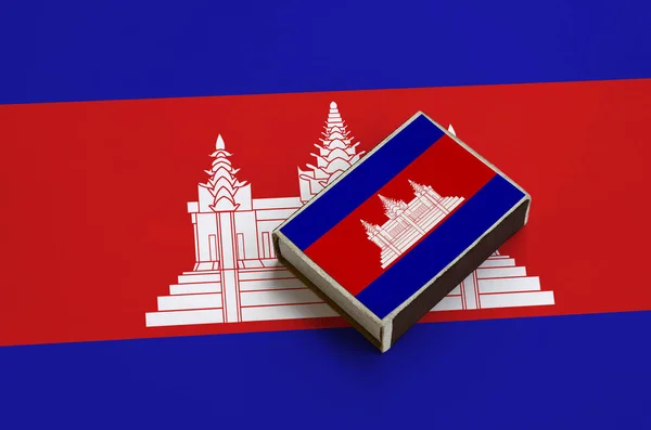 Cambodia Flag Pictured Matchbox Lies Large Flag — Stock Photo, Image