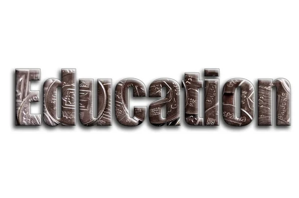Education Inscription Has Texture Photography Which Depicts Lot Ukrainian Coins — Stock Photo, Image