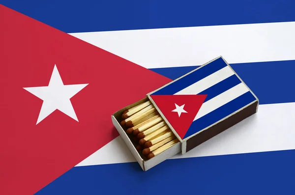 Cuba flag  is shown in an open matchbox, which is filled with matches and lies on a large flag.