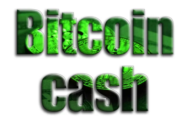 Bitcoin Cash Inscription Has Texture Photography Which Depicts Several Bitcoins — Stock Photo, Image