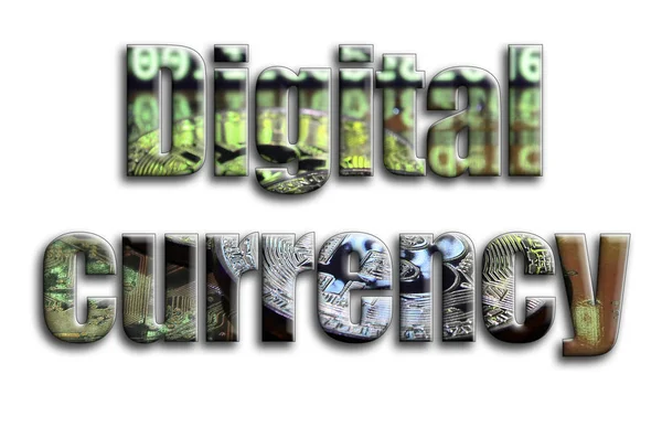 Dijital para. Bir doku bir grafik hızlandırıcı ekran kartı üzerinde birkaç bitcoins tasvir fotoğrafçılığın yazıt vardır.