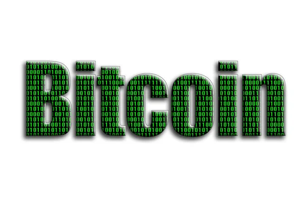 Bitcoin Напис Має Фактуру Фотографії Яка Зображує Зелений Бінарного Коду — стокове фото