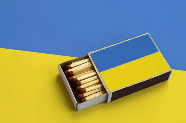 Ukraine Flag Shown Open Matchbox Which Filled Matches Lies Large — Stock Photo, Image