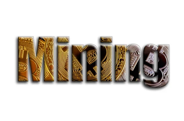 Madencilik. Yazıt birkaç bitcoins tasvir fotoğrafçılığın bir dokusu vardır.