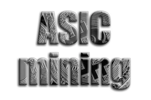 Asic Mining Inscription Has Texture Photography Which Depicts Several Silver — Stock Photo, Image