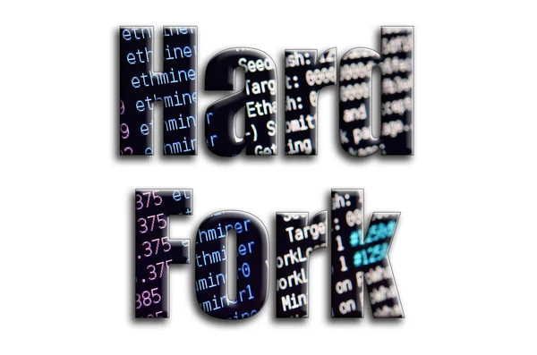 Hard Fork Inscription Has Texture Photography Which Depicts Cryptocurrency Mining — Stock Photo, Image