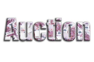 Açık artırma. Yazıt fotoğrafçılığın bir sürü 500 euro para fatura tasvir bir dokusu vardır.