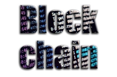 Blok zinciri. Yazıt cryptocurrency araştırma yazılım ekran gösteriyor fotoğrafçılığın bir dokusu vardır.