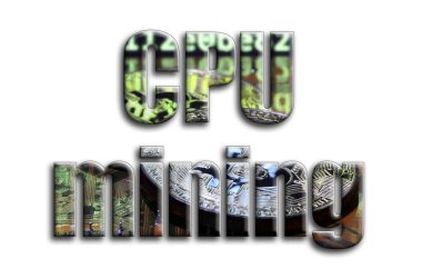 CPU incelemesi. Bir doku bir grafik hızlandırıcı ekran kartı üzerinde birkaç bitcoins tasvir fotoğrafçılığın yazıt vardır.