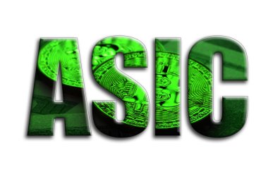 ASIC. Yazıt birkaç bitcoins doları faturalarında gösterilen fotoğrafçılığın bir dokusu vardır.