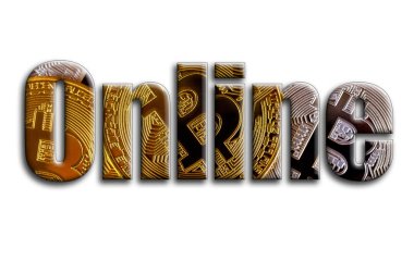 Online. Yazıt birkaç bitcoins tasvir fotoğrafçılığın bir dokusu vardır.