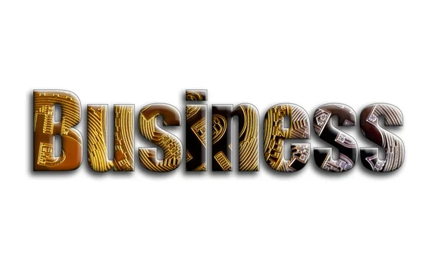 Business Inscription Has Texture Photography Which Depicts Several Bitcoins — Stock Photo, Image
